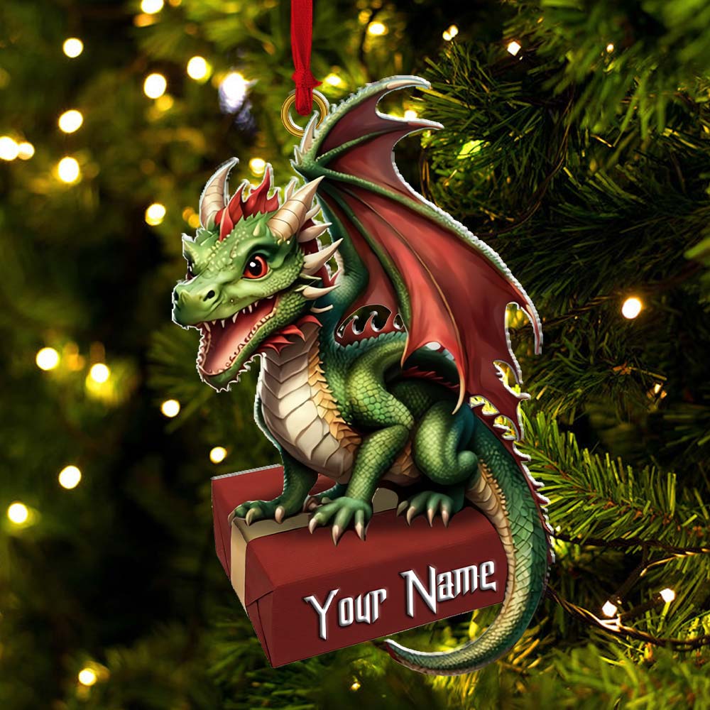 Blisscorners Custom Name Dragon Ornament, Christmas Gift for Dragon Lover2D Flat LM2211