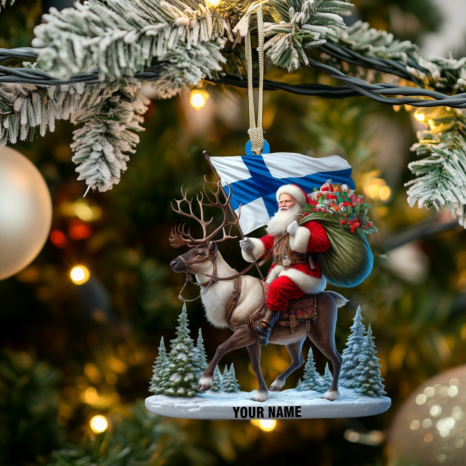 Blisscorners Santa Riding A Reindeer Home Decor Christmas Ornament, Personalized Ornament2D Flat LM2211