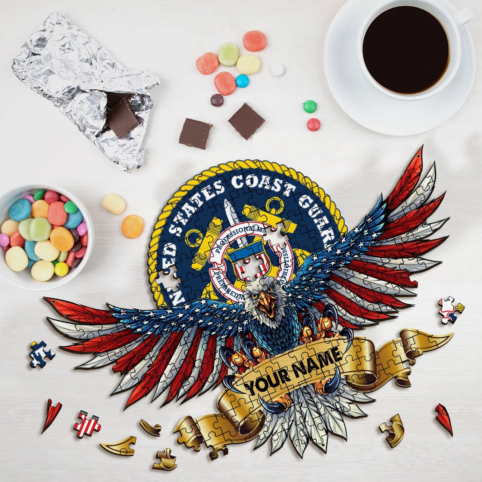 Blisscorners U.S Army, Personalized Puzzle Wooden - Wooden Eagle Carvings - Gift For Family, Gift For Veteran2D Flat LM2111