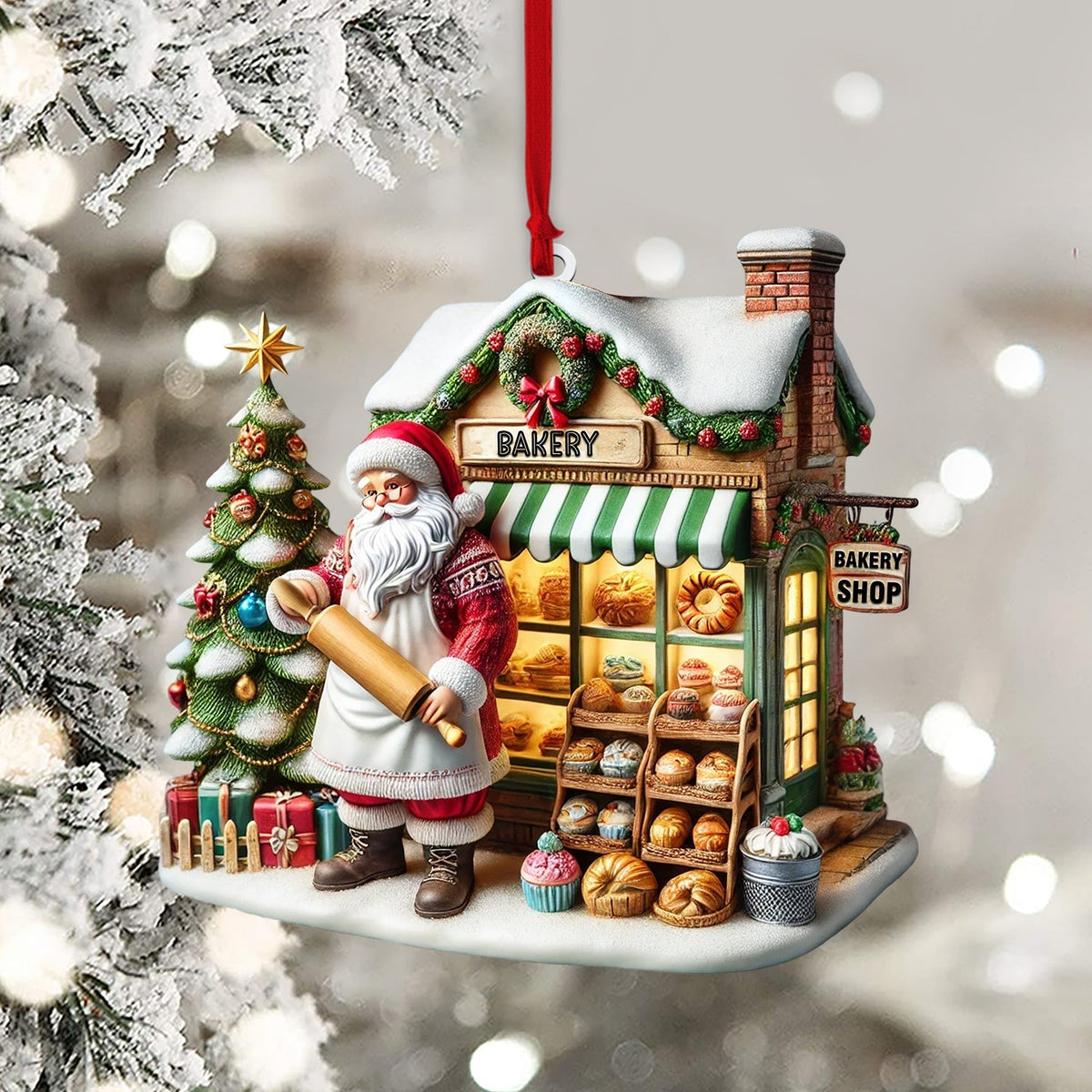 Blisscorners Santa Shop Home Decor Christmas Ornament, Personalized Ornament2D Flat LM2211