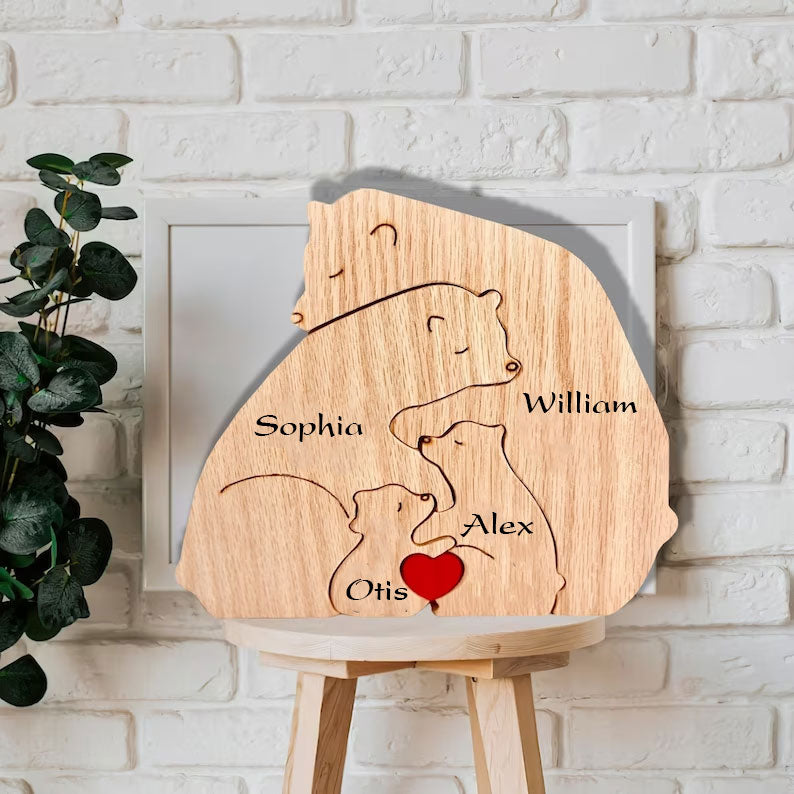 Blisscorners Personalized Bear Family Wooden Puzzle - Puzzle Wooden Bear Family - Wooden Pet Carvings, Gift For Family, Gift For Couple2D Flat LM2111