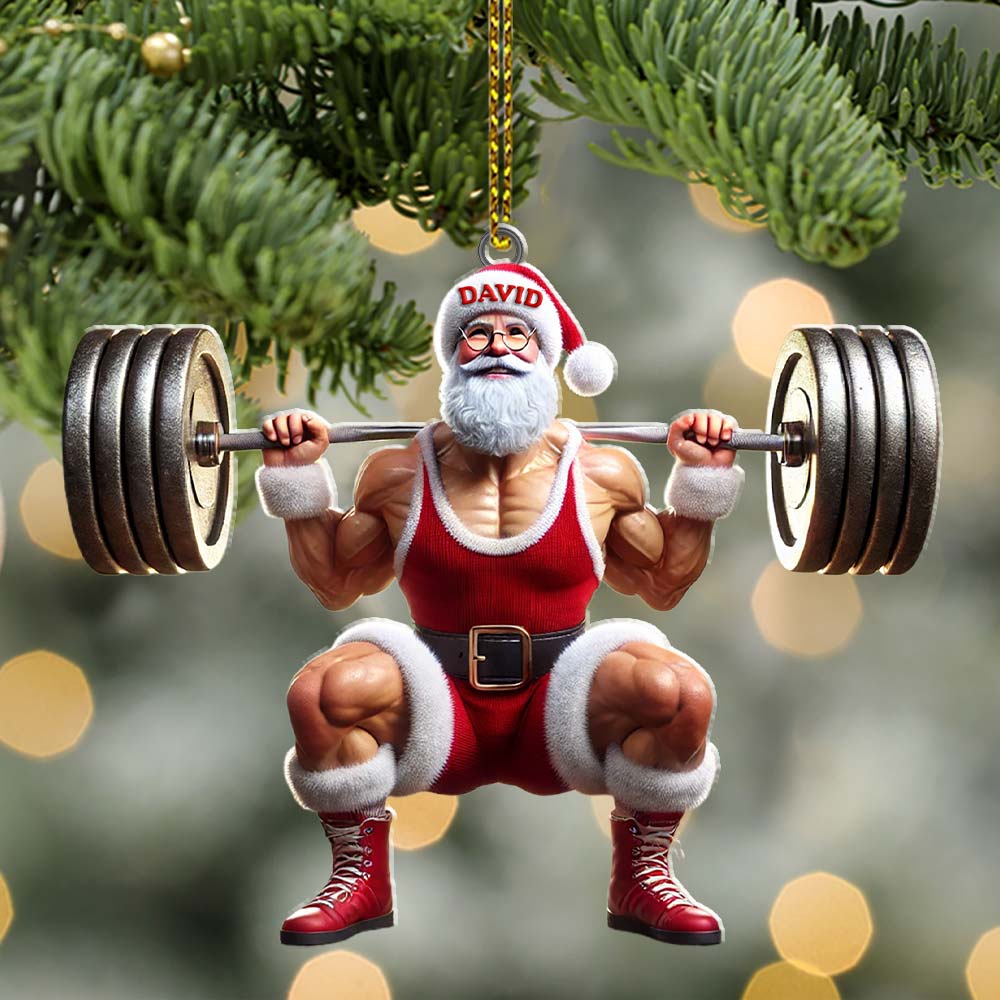 Blisscorners Custom Name Gym Work Out Santa Ornament, Gymnastics Christmas Gift92D Flat LM2211