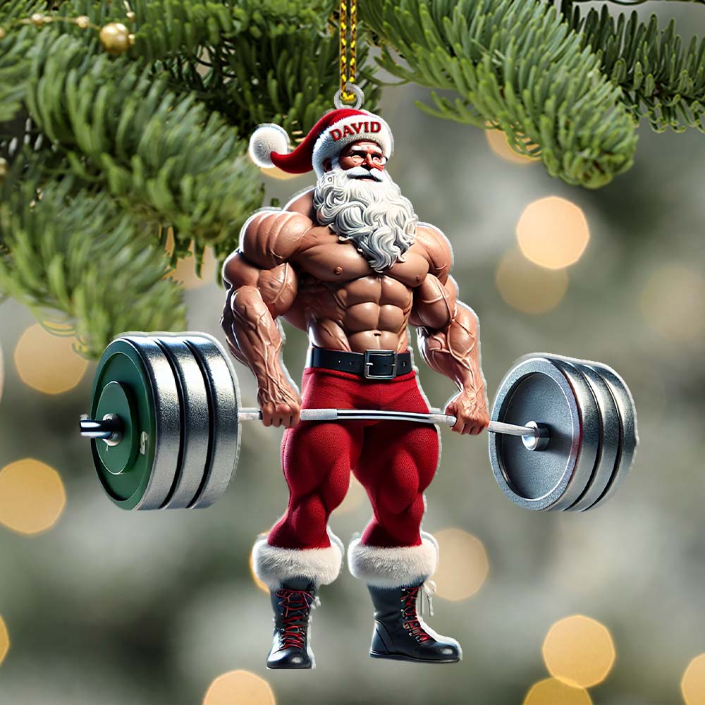 Blisscorners Custom Name Gym Work Out Santa Ornament, Gymnastics Christmas Gift92D Flat LM2111