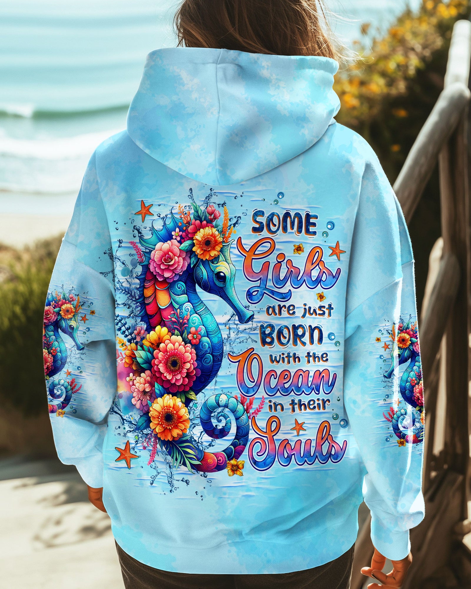 BLISSCORNERS SOME GIRLS ARE JUST BORN SEAHORSE WATERCOLOR ALL OVER PRINT