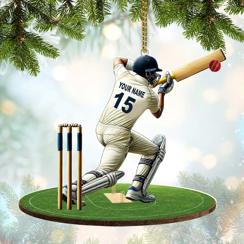 Blisscorners Custom Name Cricket Ball Ornament, Cricket Ball Lover Christmas Gifts2D Flat LM2211