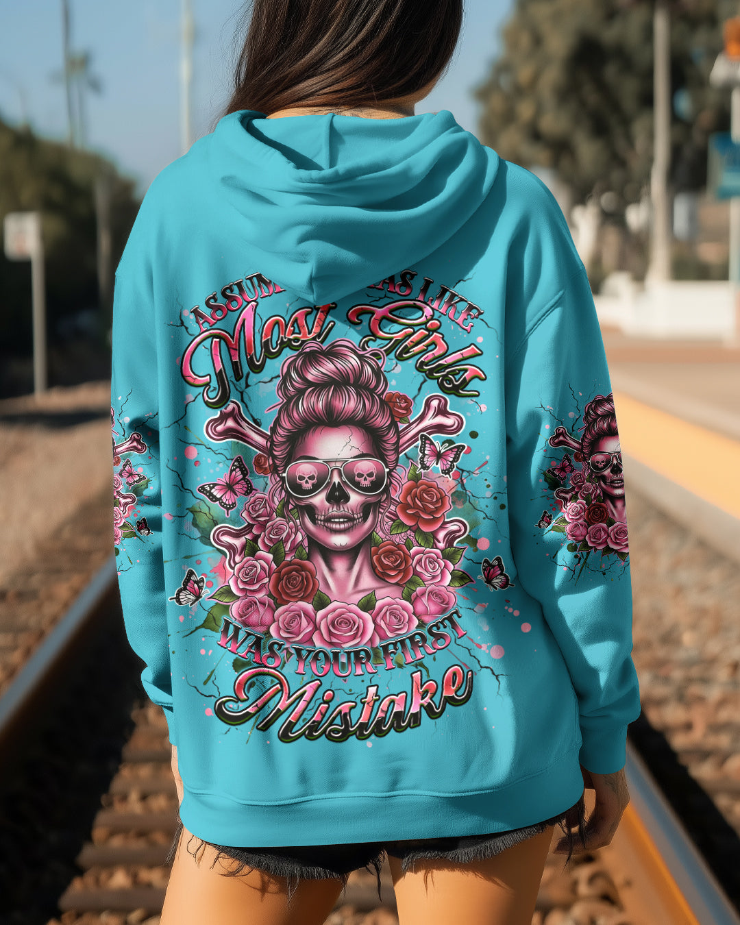 BLISSCORNERS I ASKED MYSELF IF I'M OKAY SKULL MESSY BUN ALL OVER PRINT