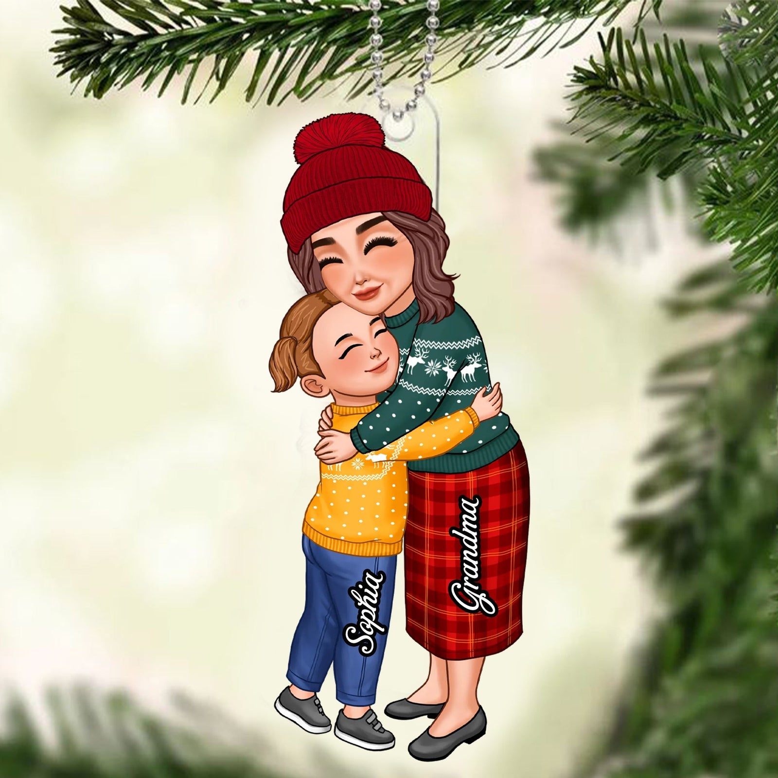 Blisscorners Grandma And Kid Hugging, Christmas Decor - Personalized Acrylic Ornament - Gift For Family2D Flat LM2111