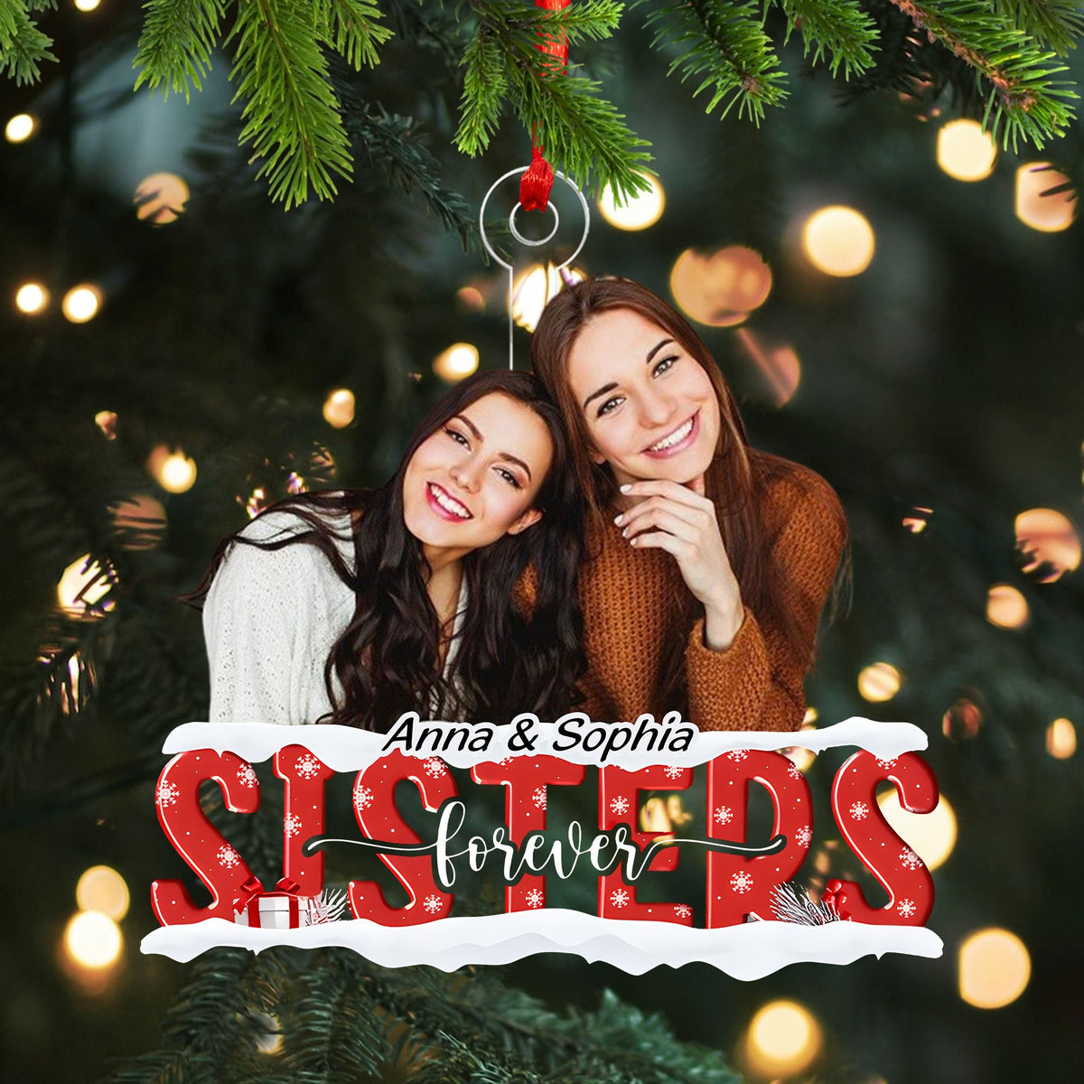 Blisscorners Sister Forever - Custom Photo And Names, Personalized Acrylic Ornament - Gift For Christmas, Family Gift, Gift For Friends2D Flat LM2111