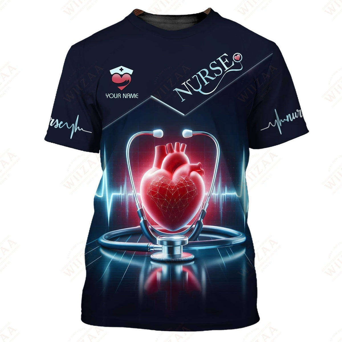 Blisscorners Personalized Nurse Shirt - Heartbeat & Stethoscope Graphic | Comfort Fit Medical Tee