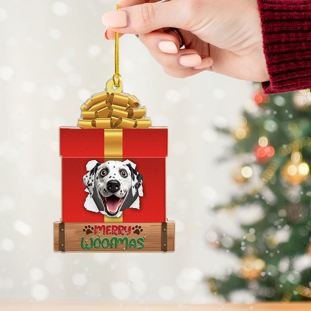 Blisscorners Merry Woofmas, Christmas Gift Box, Custom Photo And Quote - Personalized Custom Shaped Wooden Ornament - Gift For Pet Lover2D Flat LM2111