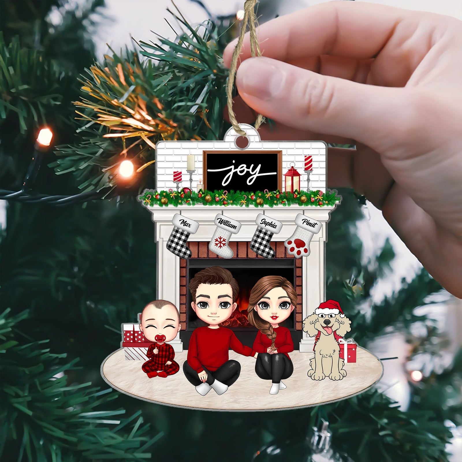 Blisscorners Joy Christmas Family By The Fireplace - Personalized Acrylic Ornament - Gift For Family, Xmas Gift2D Flat LM2111