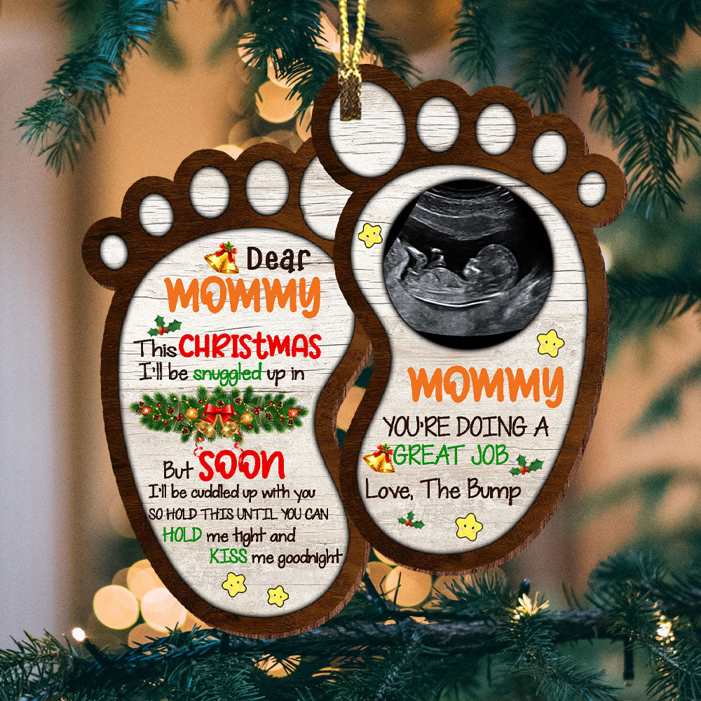 Blisscorners Mommy You Are Doing A Great Job Love The Bump - Personalized Custom Shaped Wooden Ornament, Christmas Gift2D Flat LM2111