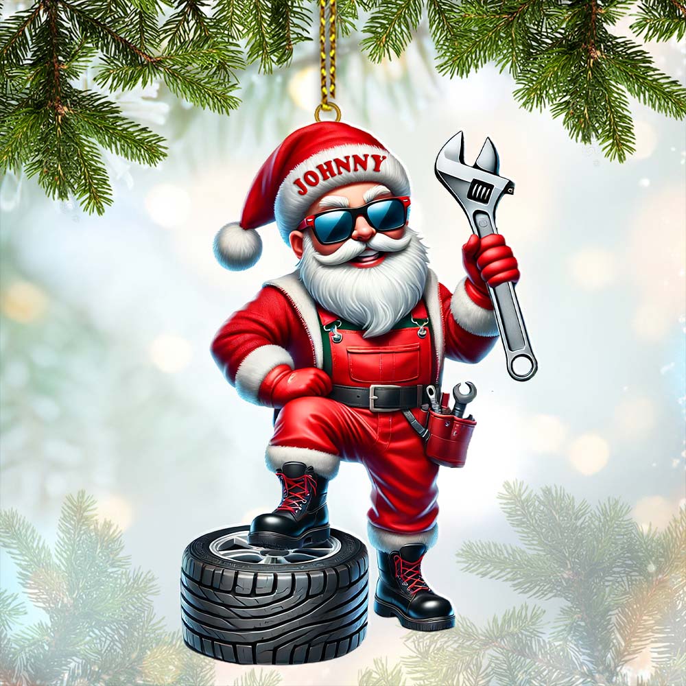 Blisscorners Custom Name Mechanic Santa Ornament, Mechanic Christmas Gift52D Flat LM2111