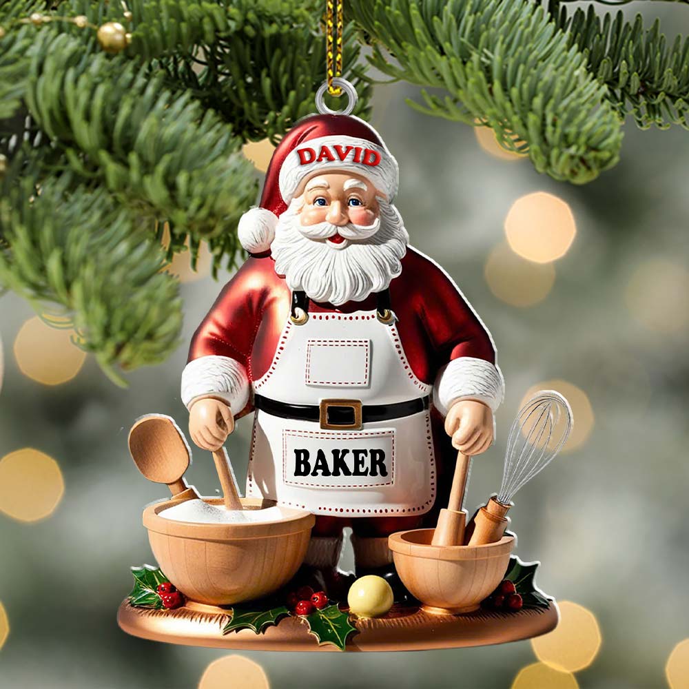 Blisscorners Custom Name Baking Santa Ornament, Christmas Gift for Baker2D Flat LM2211