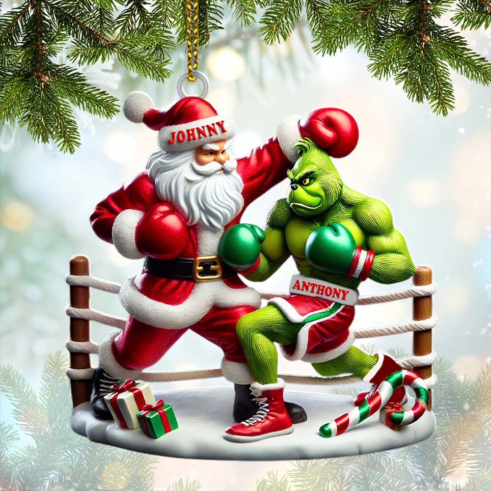 Blisscorners Custom Name Santa and Grinch Boxing Ornament, Boxing Christmas Gift Decoration2D Flat LM2111