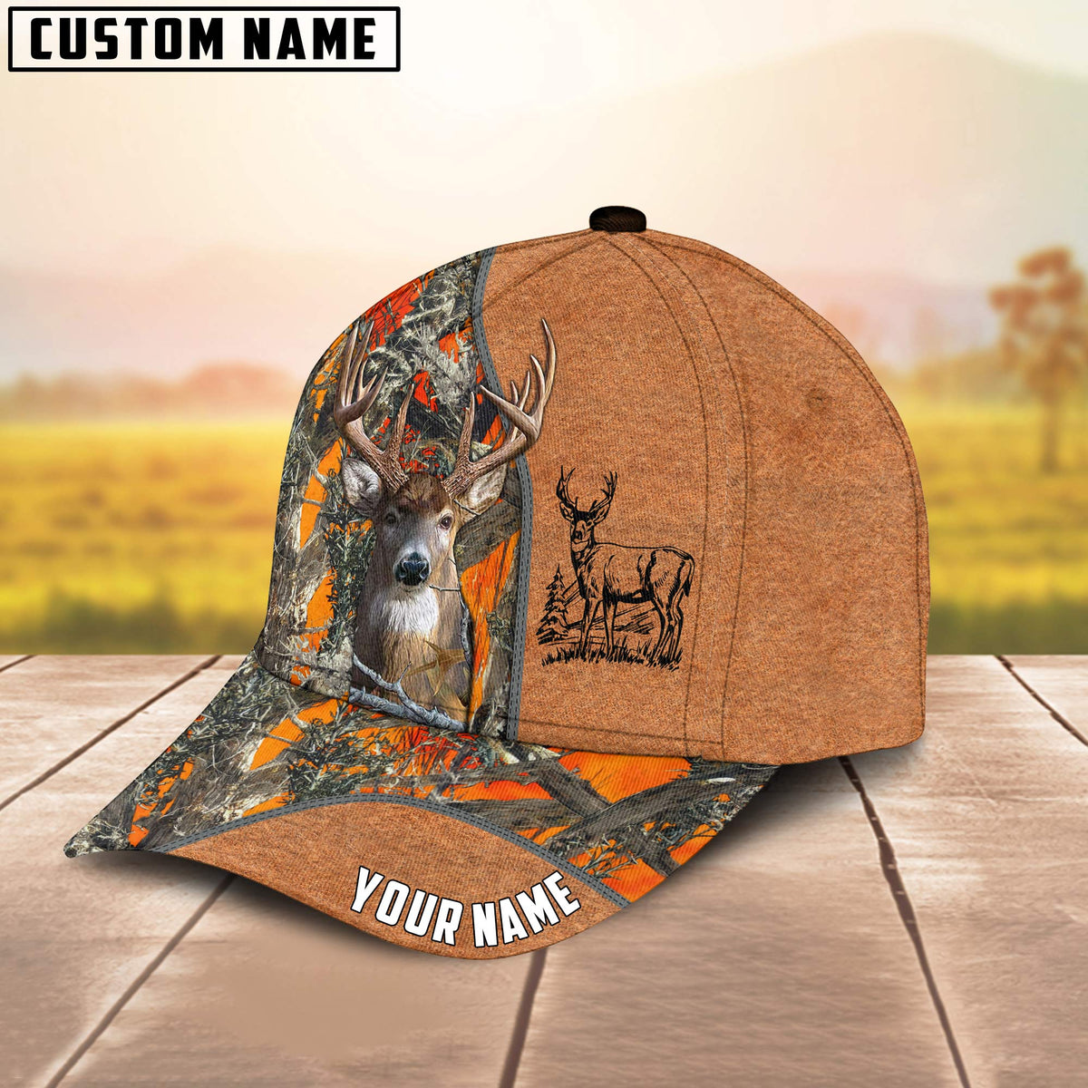 Blisscorners Deer Hunting Leather Pattern Personalized 3D Cap
