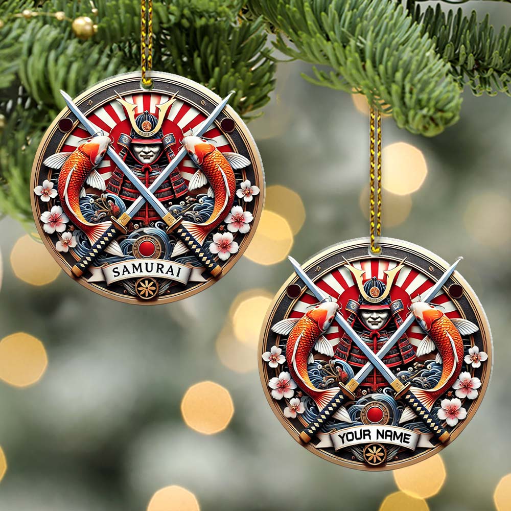 Blisscorners Custom Name Japan Samurai Ornament, Christmas Gift for Samurai Lover2D Flat LM2211