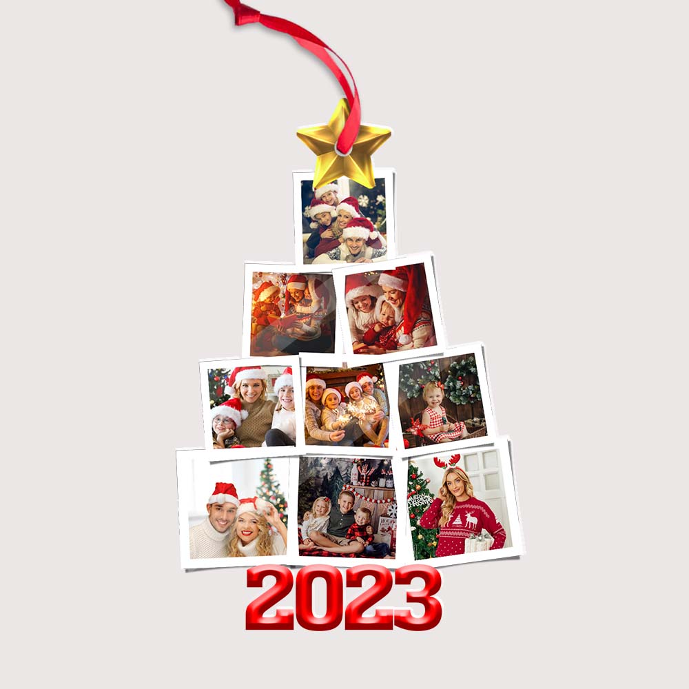 Blisscorners Christmas Tree Photos- Custom 9 Photos, Personalized Acrylic Ornament - Gift For Christmas2D Flat LM2111