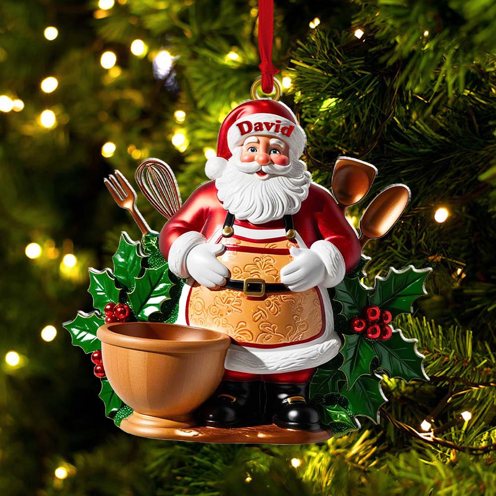 Blisscorners Custom Name Baker Santa Ornament, Christmas Gift for Baking Lover2D Flat LM2211