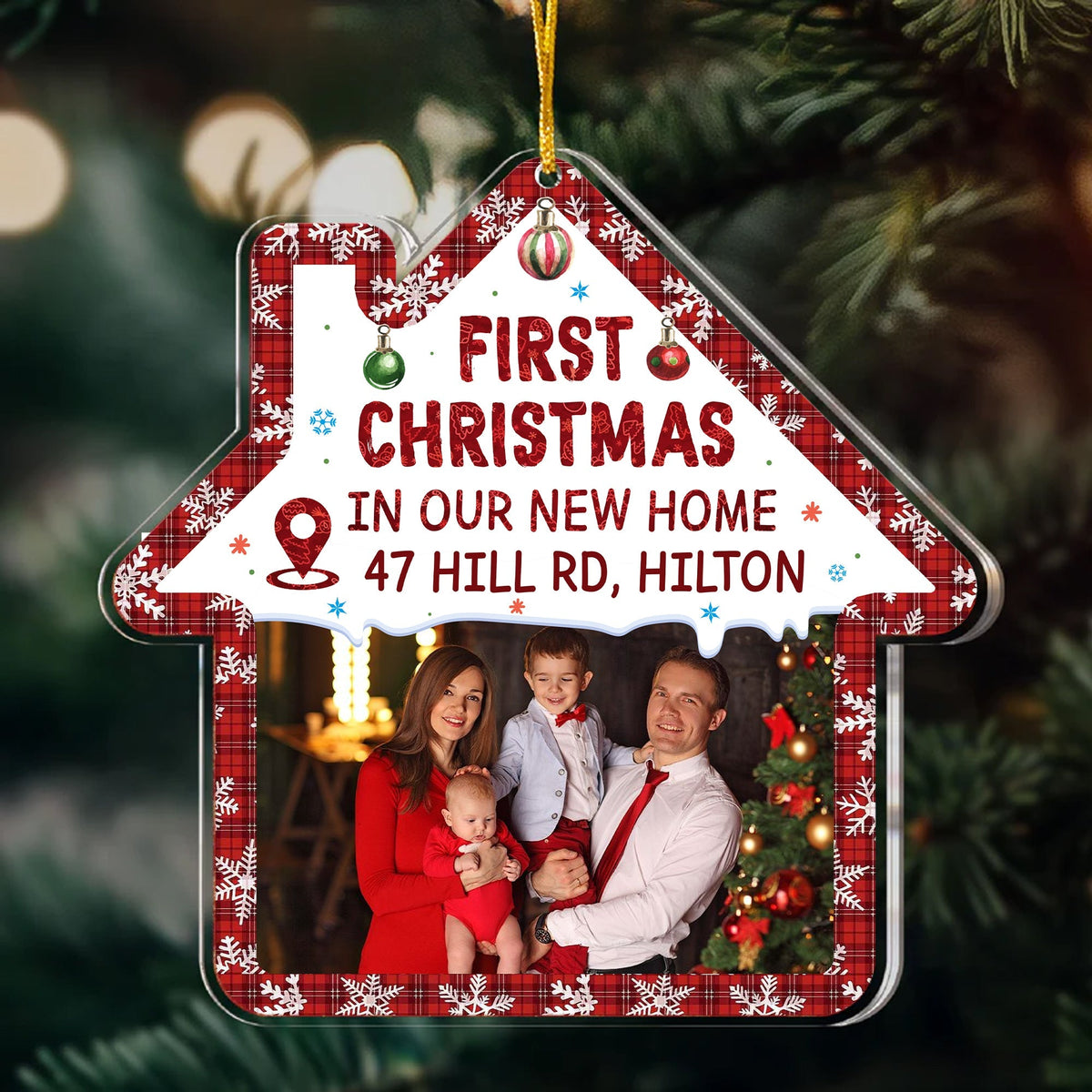 Blisscorners First Christmas In Our New Home - Custom Photo And Address, Personalized Acrylic Ornament - Gift For Christmas, Gift For Family2D Flat LM2111