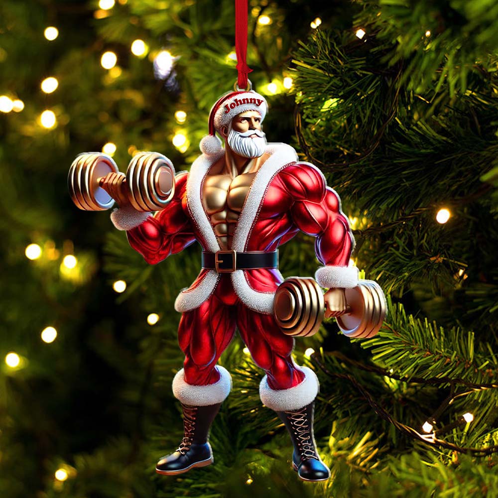 Blisscorners Custom Name Gym Work Out Santa Ornament, Gymnastics Christmas Gift872D Flat LM2211