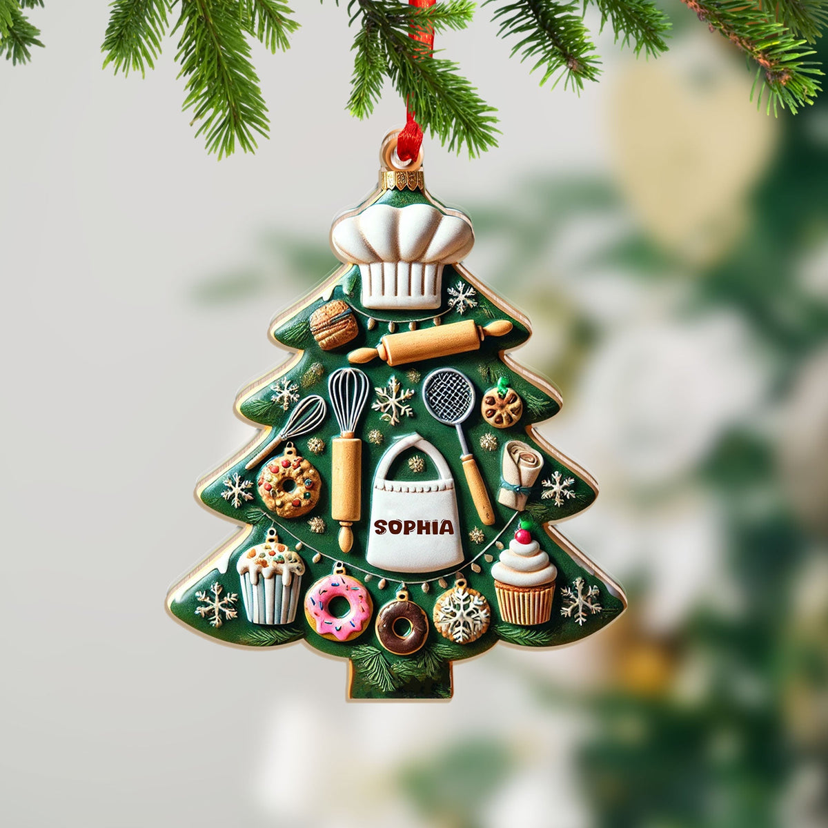 Blisscorners Custom Name Ornament, Christmas Kitchen Tree2D Flat LM2211