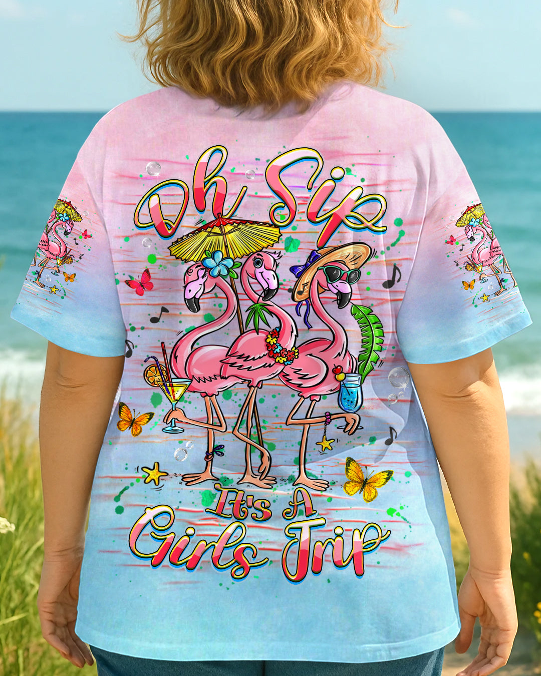 BLISSCORNERS OH SIP IT’S A GIRLS TRIP FLAMINGO ALL OVER PRINT