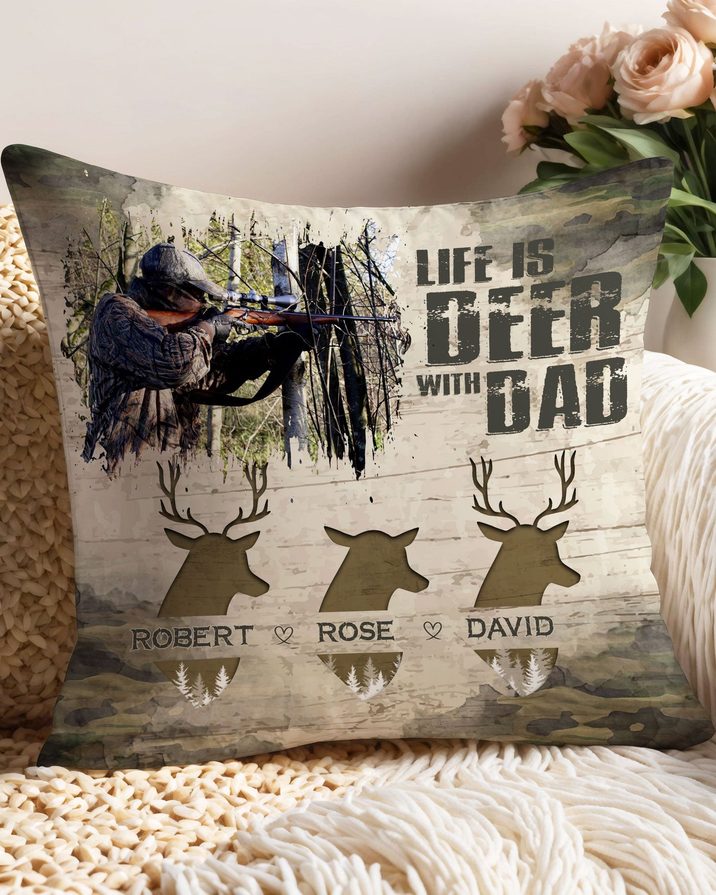 BLISSCORNERS PERSONALIZED LIFE IS DEER WITH DAD PILLOW