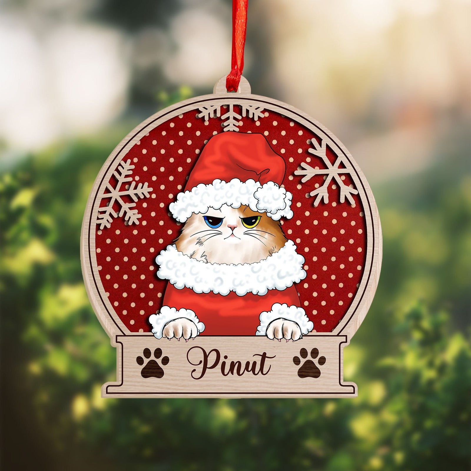 Blisscorners Cutie Cat With Costume - Christmas Gift For Cat Lovers - Personalized Custom Shaped Wooden Ornament2D Flat LM2111