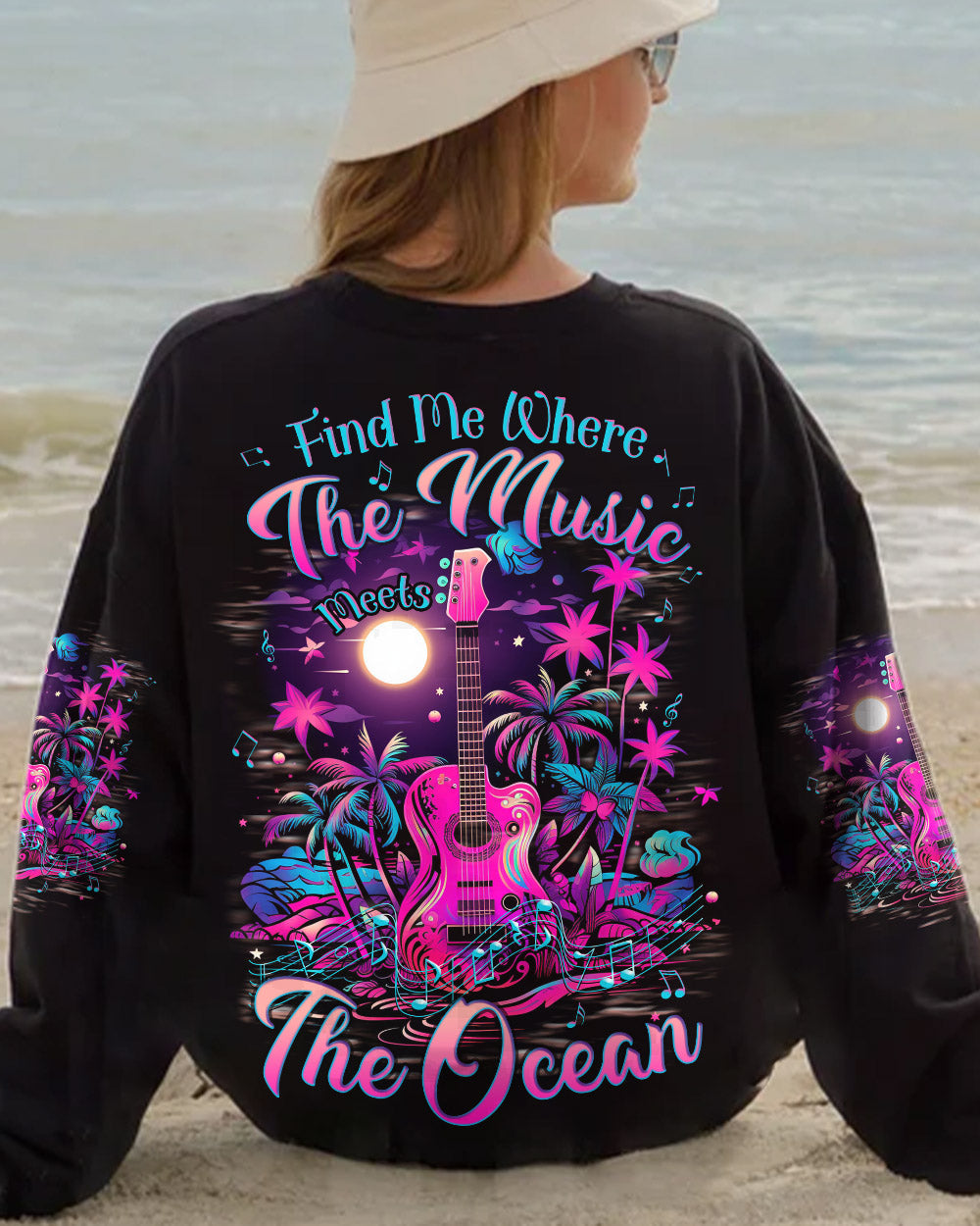 BLISSCORNERS FIND ME WHERE THE MUSIC MEETS THE OCEAN NEON ALL OVER PRINT