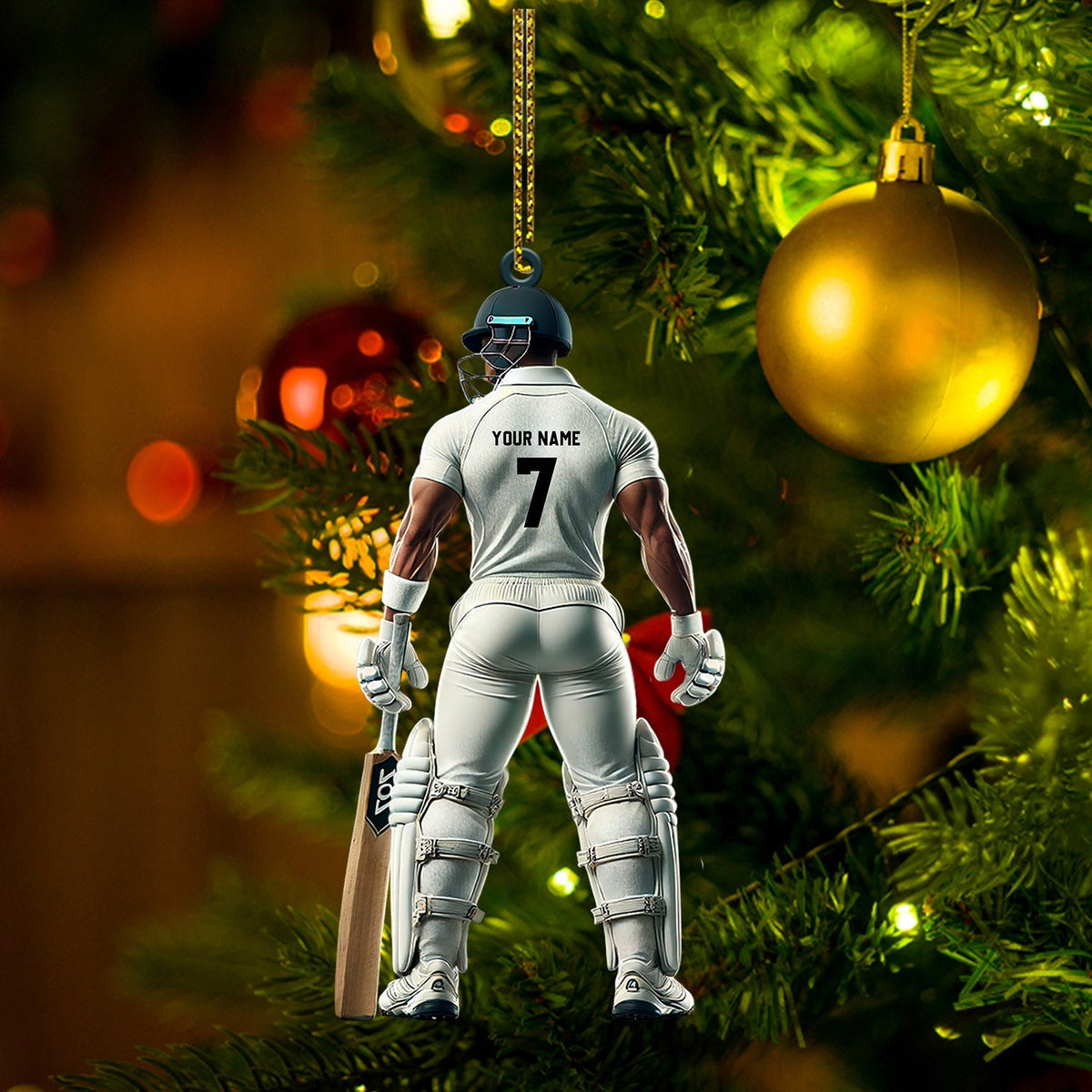 Blisscorners Cricket Ball Player Christmas Ornament, Personalized Ornaments2D Flat LM2211