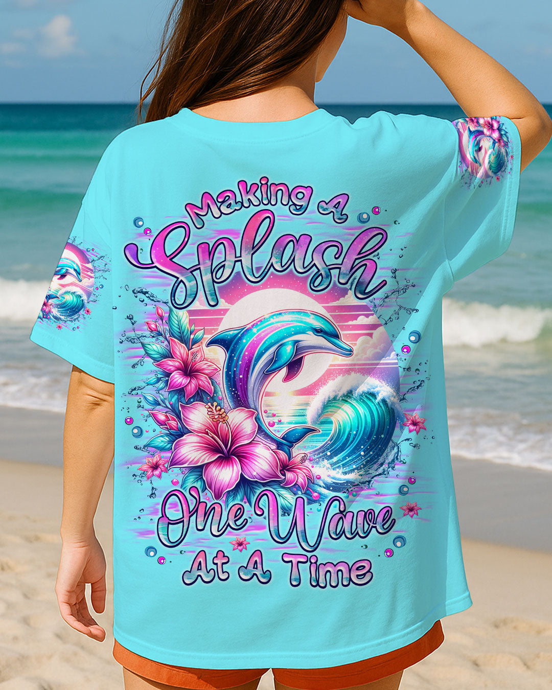BLISSCORNERS MAKING A SPLASH ONE WAVE AT A TIME DOLPHIN ALL OVER PRINT