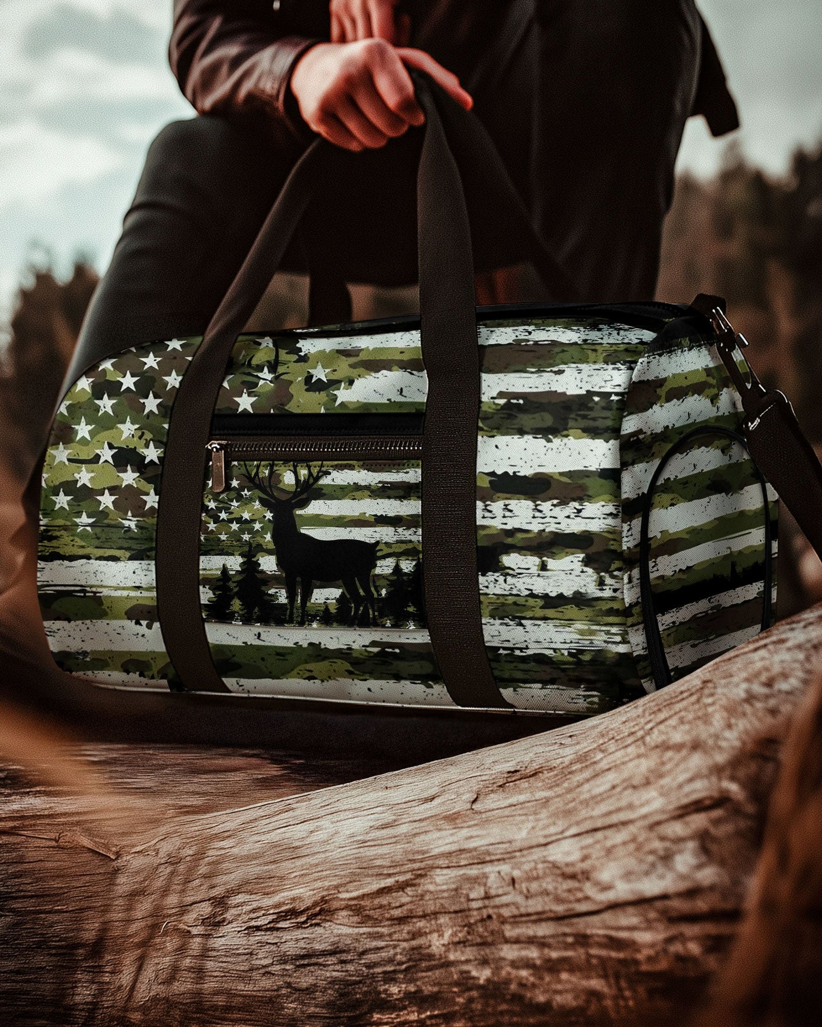 BLISSCORNERS DEER FOREST CAMO FLAG TRAVELLING BAG