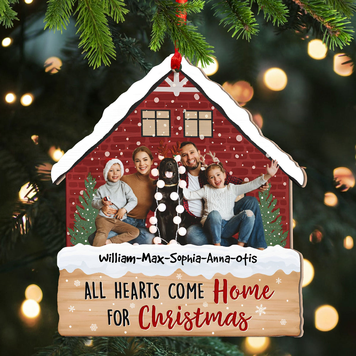 Blisscorners All Hearts Come Home For Christmas, Custom Photo And Name - Personalized Custom Shaped Wooden Ornament - Gift For Family2D Flat LM2111