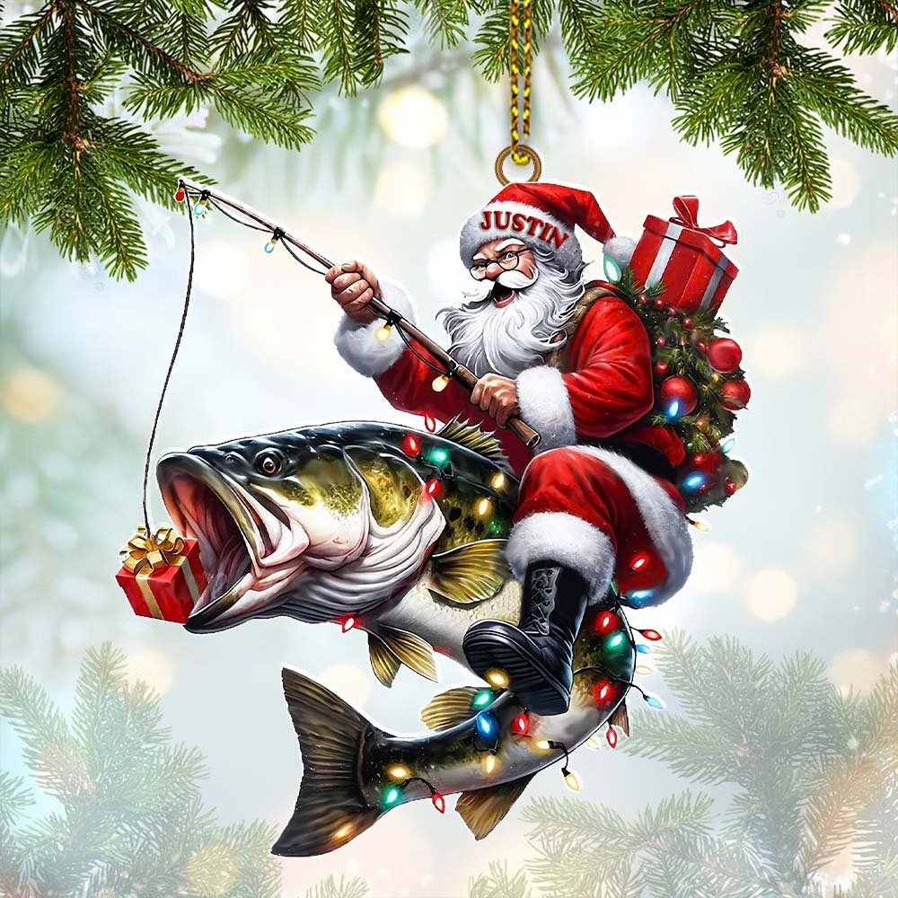 Blisscorners Custom Name Fishing Santa Ornament, Christmas Gift2D Flat LM2211