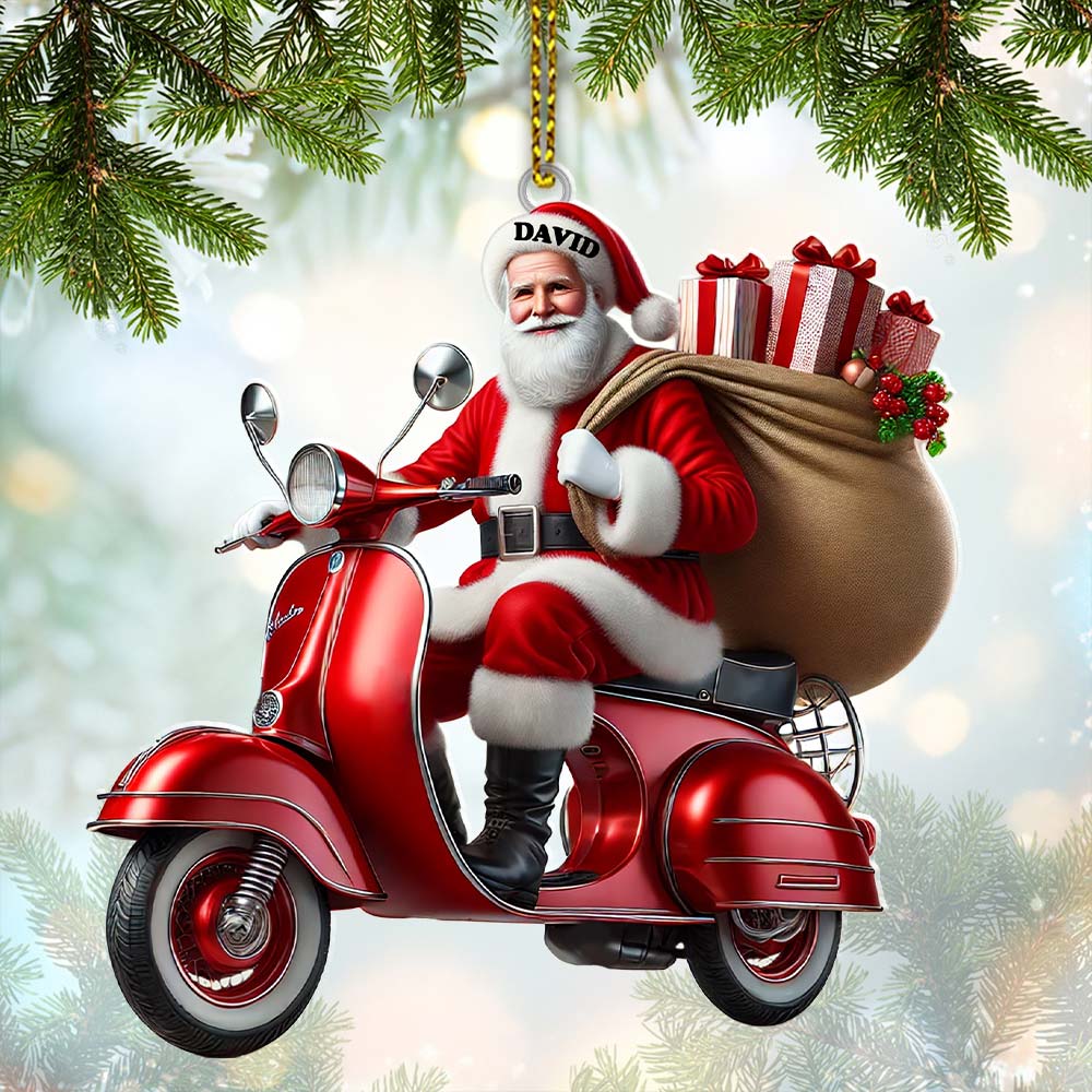 Blisscorners Custom Name Santa Ornament, MotoBike Ornament, Christmas Gift Decoration2D Flat LM2111