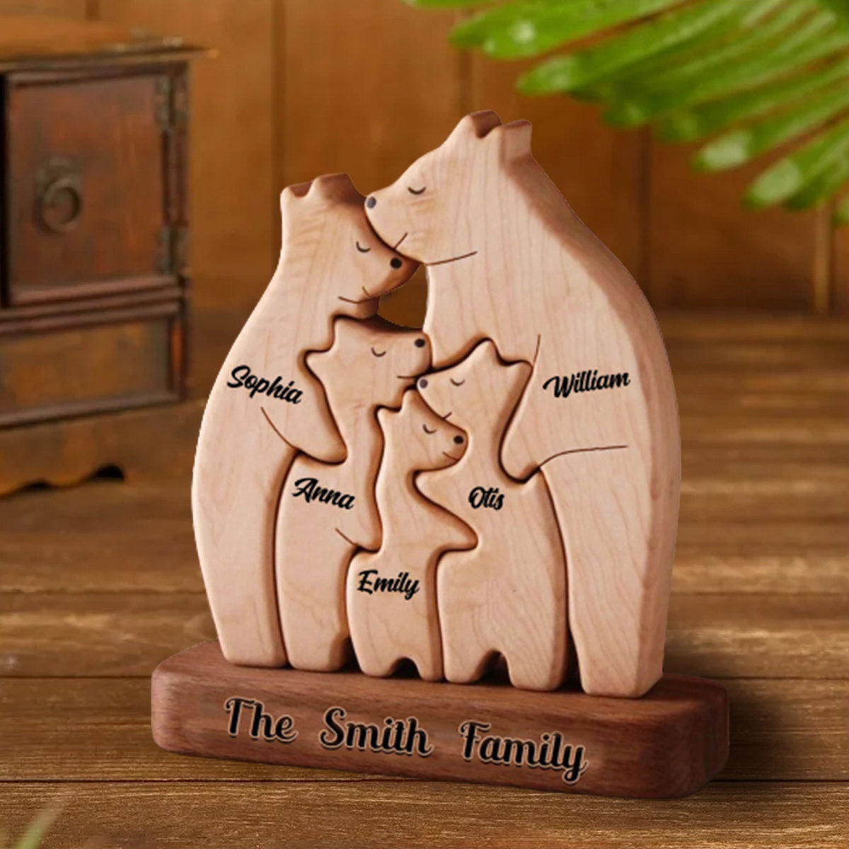 Blisscorners Personalized Wooden Bear Family - Puzzle Wooden Bear Family - Wooden Pet Carvings, Gift For Family2D Flat LM2111