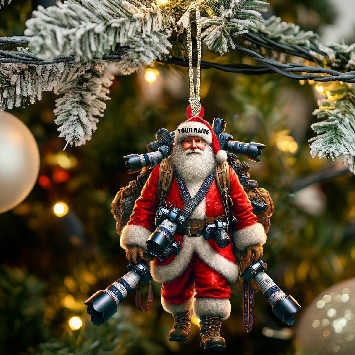 Blisscorners Photographer Santa Home Decor Christmas Ornament, Personalized Ornament2D Flat LM2211