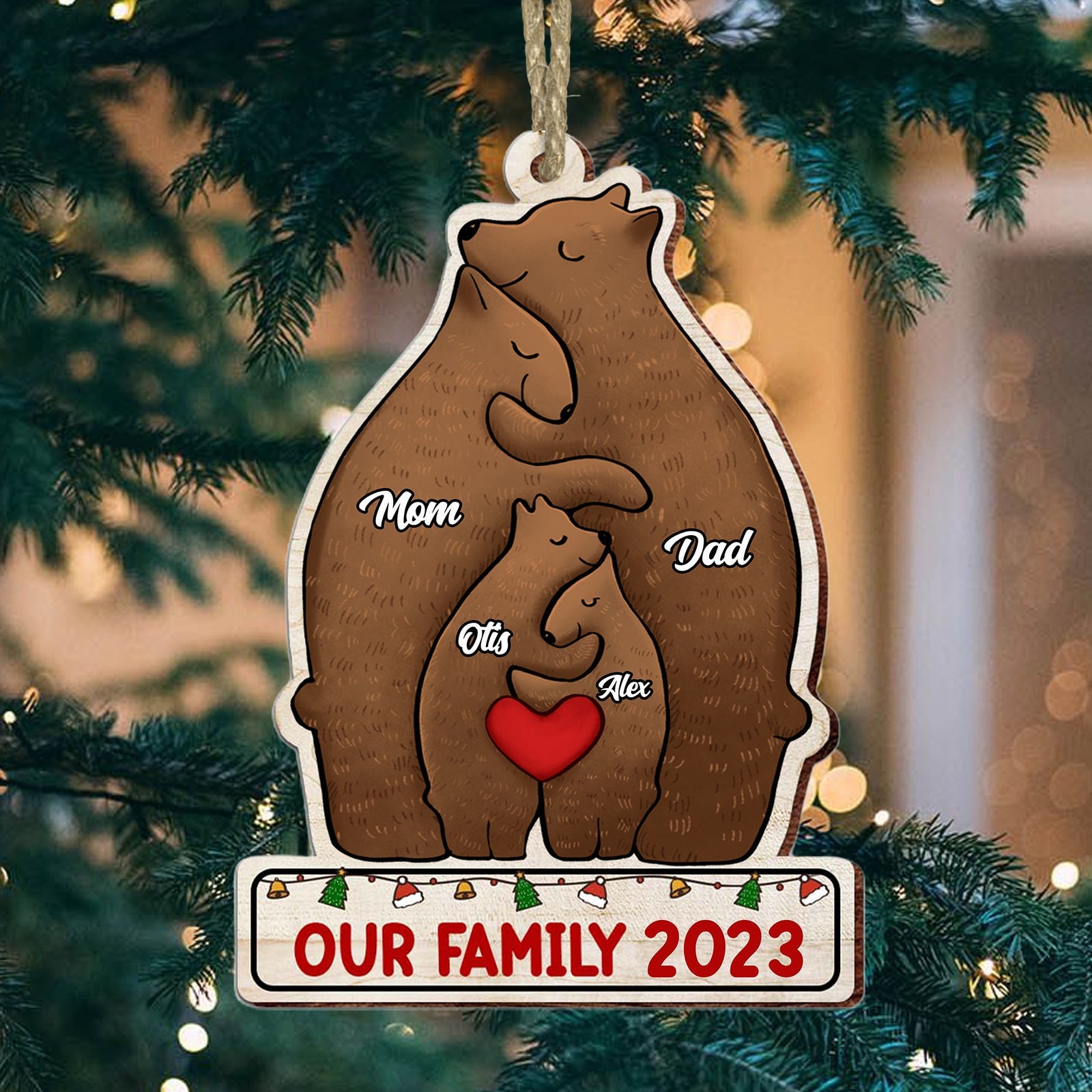 Blisscorners Christmas Bear Family, Custom Name - Personalized Custom Shaped Wooden Ornament - Gift For Family, Christmas Gift2D Flat LM2111