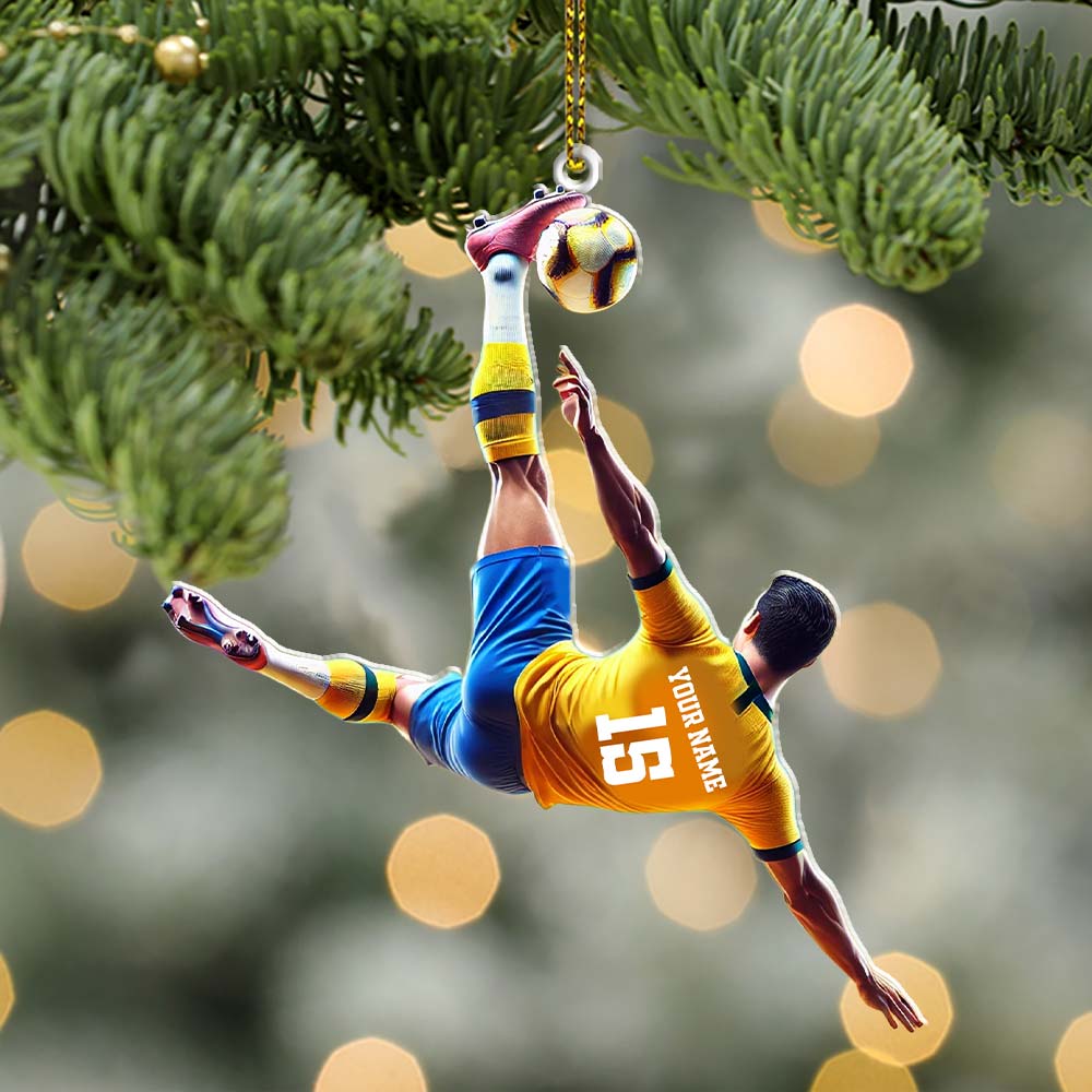 Blisscorners Custom Name and Number Soccer Ornament, Soccer Christmas Gift2D Flat LM2211