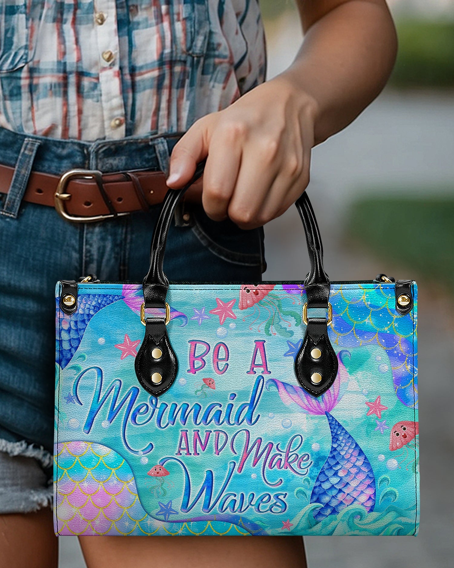 BLISSCORNERS BE A MERMAID AND MAKE WAVES LEATHER HANDBAG