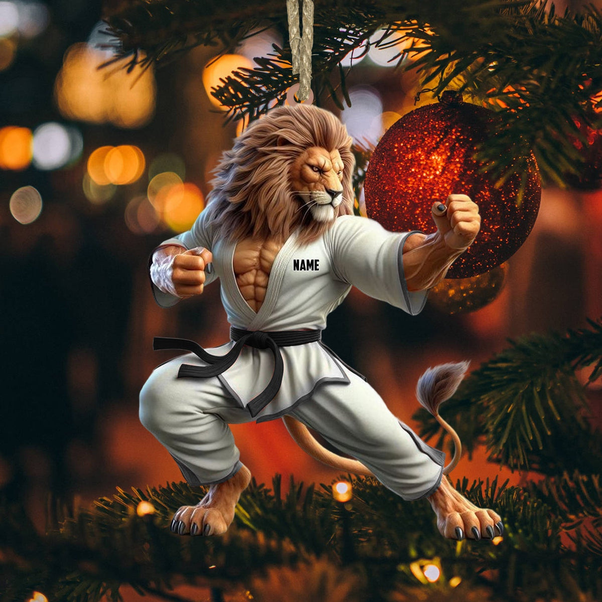 Blisscorners Lion Karate Christmas Ornament, Personalized Ornament2D Flat LM2211