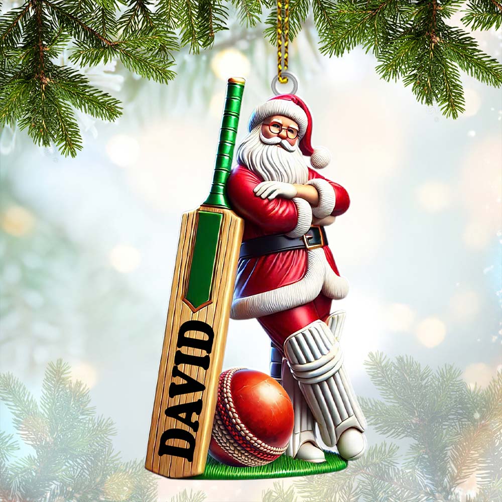 Blisscorners Cricket Ball Ready Santa Christmas Ornament, Personalized Ornament2D Flat LM2211
