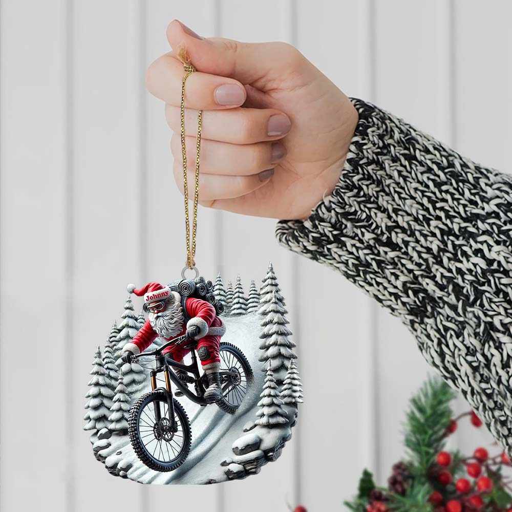 Blisscorners Custom Name Santa Mountain Bike Ornament, Christmas Gift for Mountain Bike Lover2D Flat LM2211