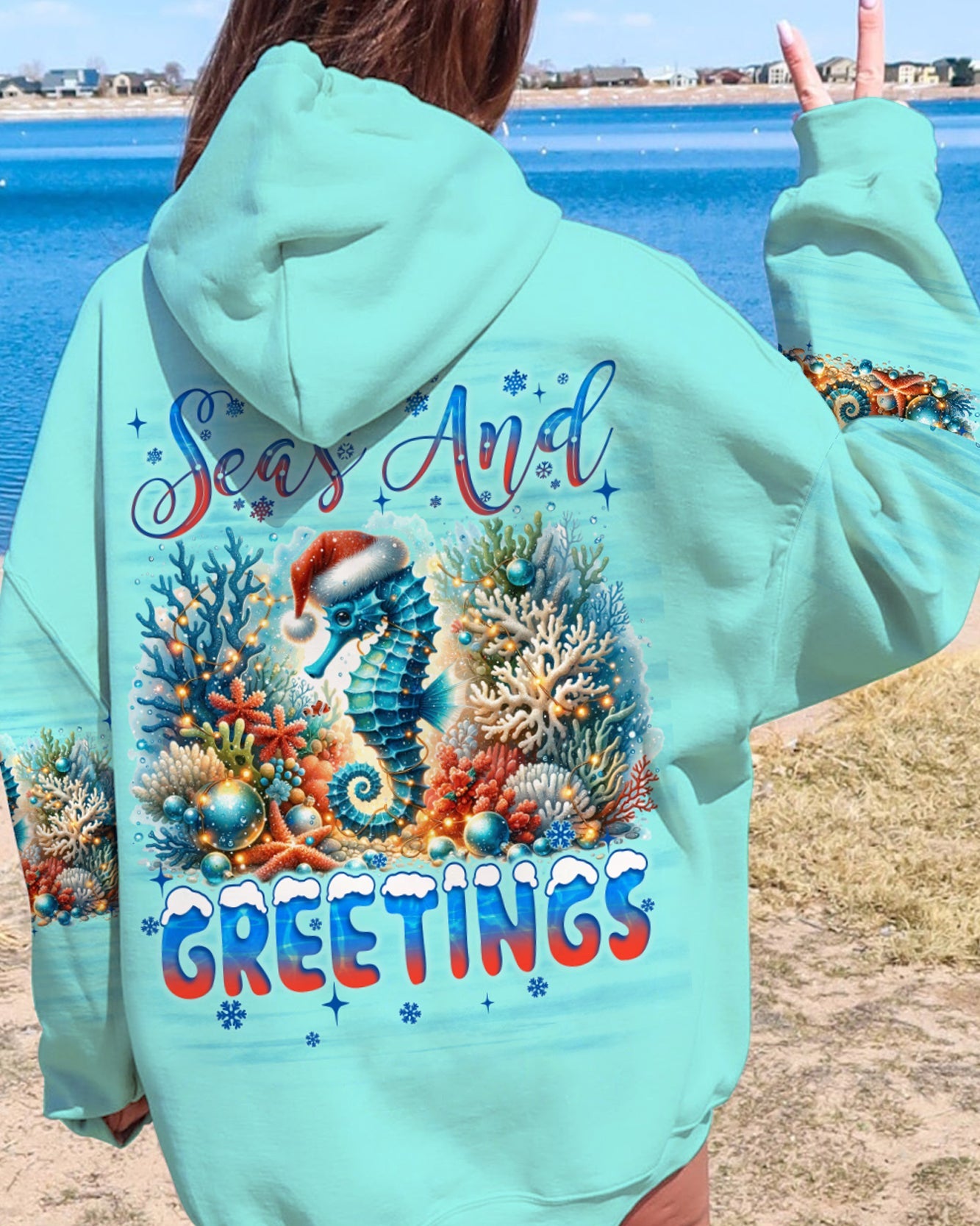BLISSCORNERS SEAS AND GREETINGS SEAHORSE CHRISTMAS ALL OVER PRINT