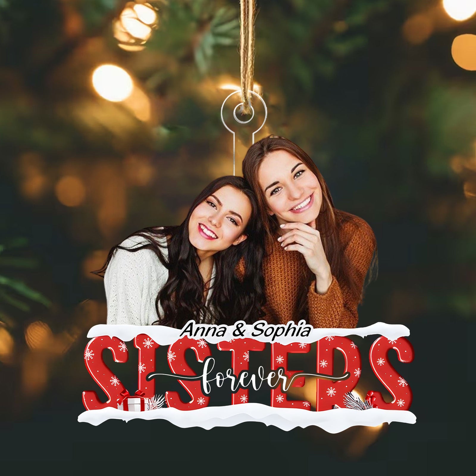 Blisscorners Sister Forever - Custom Photo And Names, Personalized Acrylic Ornament - Gift For Christmas, Family Gift, Gift For Friends2D Flat LM2111