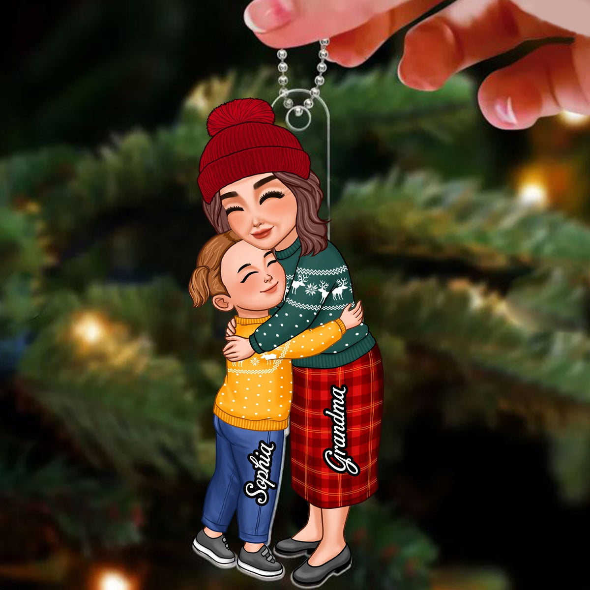 Blisscorners Grandma And Kid Hugging, Christmas Decor - Personalized Acrylic Ornament - Gift For Family2D Flat LM2111