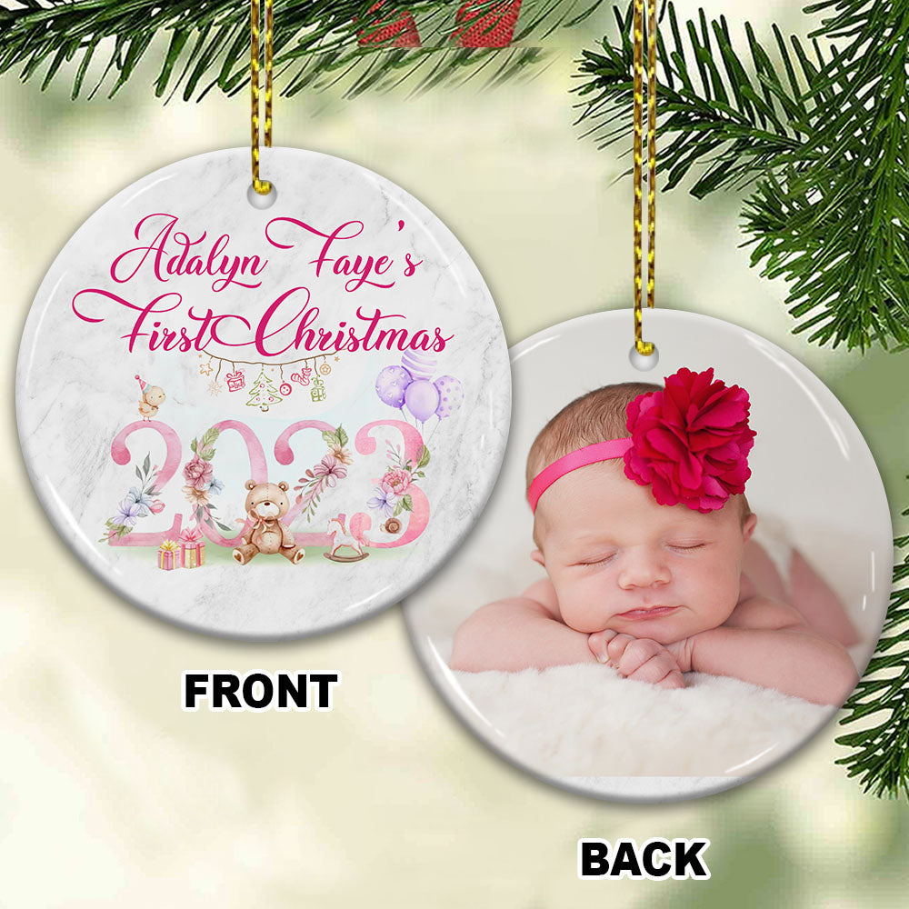 Blisscorners Baby First Xmas - Custom Photo And Name- Personalized 2 Sides Ceramic Ornament - Gift For Family, Christmas Gift2D Flat LM2111