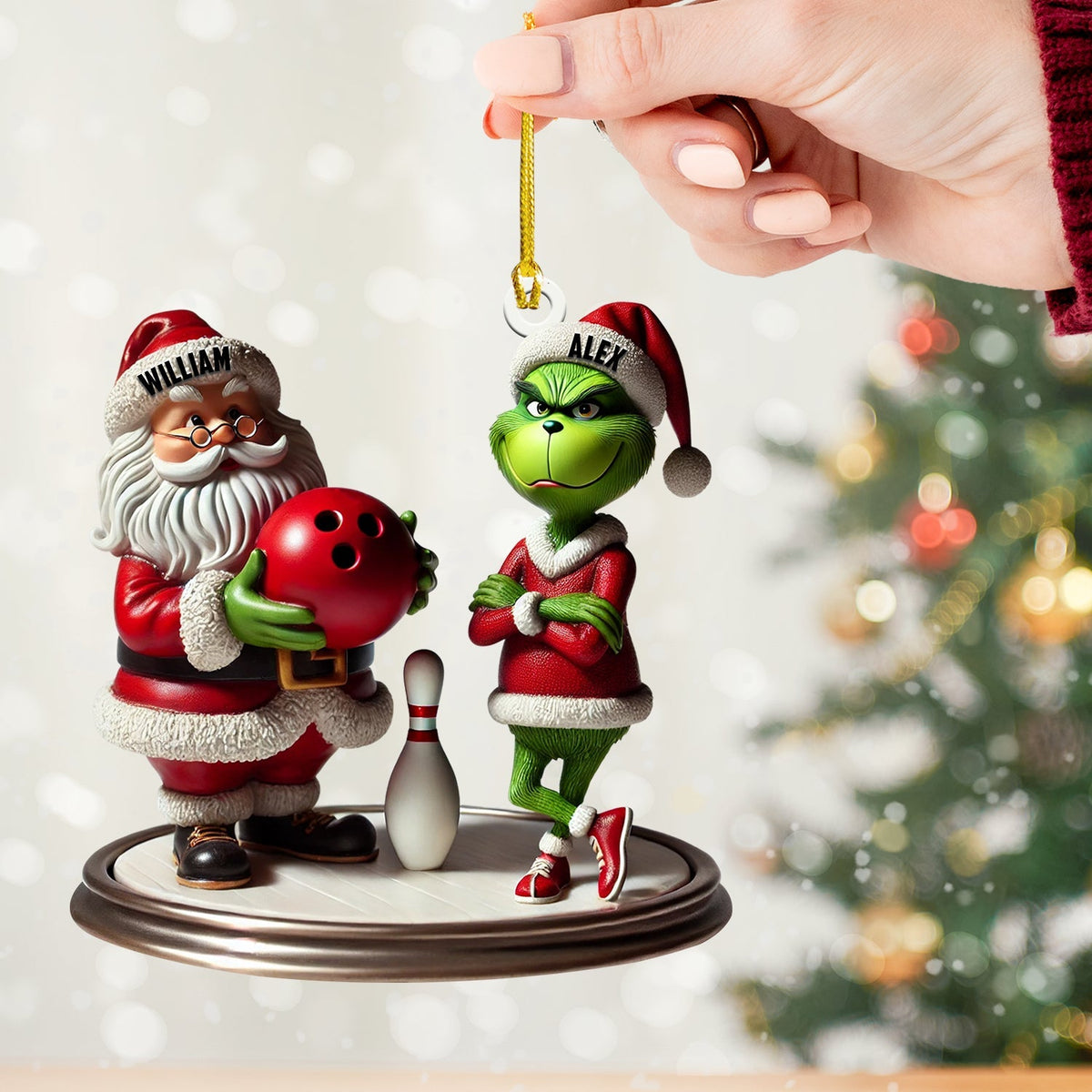 Blisscorners Bowling Santa And ELF Home Decor Christmas Ornament, Personalized Ornament2D Flat LM2211