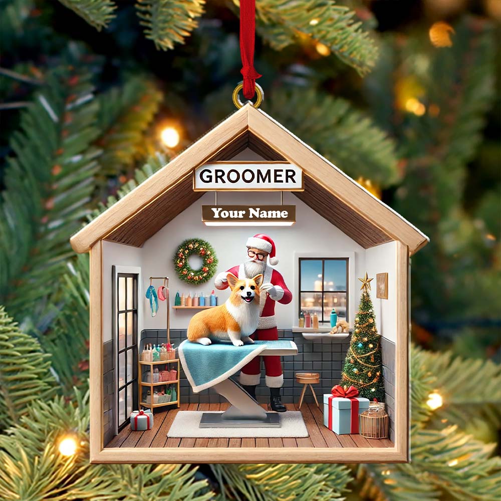 Blisscorners Custom Name Groomer Ornament, Christmas Decoration for Pet Shop2D Flat LM2211